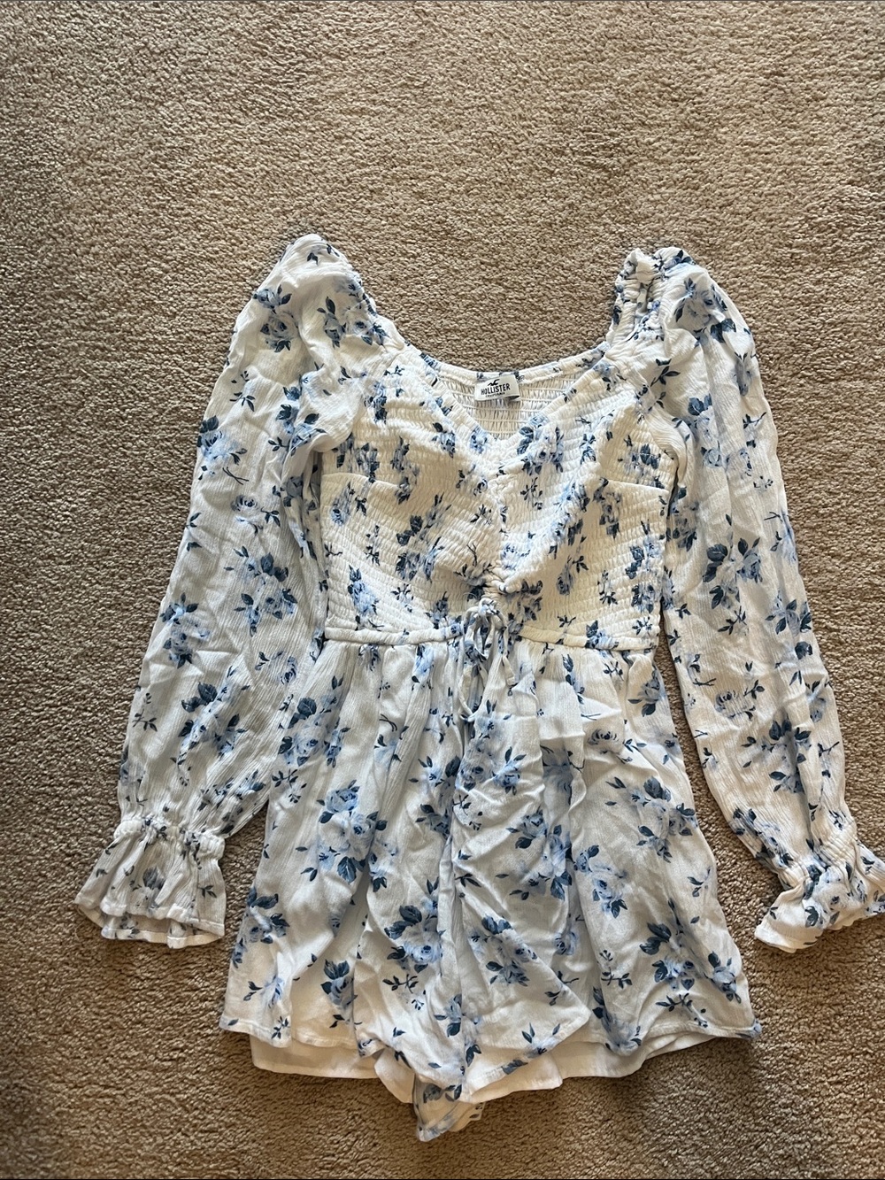 Hollister White Romper with Blue Floral Print